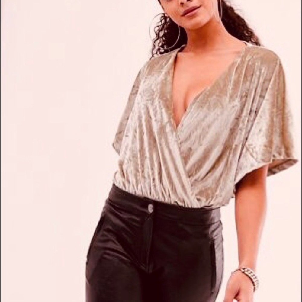 Know One Cares Blush Pink Crushed Velvet Wrap Front Bodysuit
